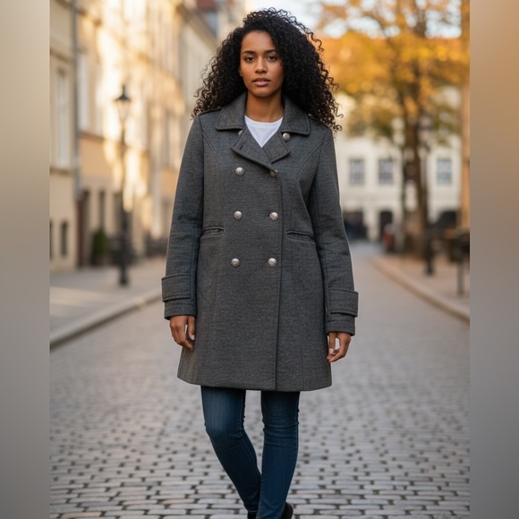 Vintage Y2K Forever 21 Charcoal Double-Breasted Trench Coat - Picture 4 of 8